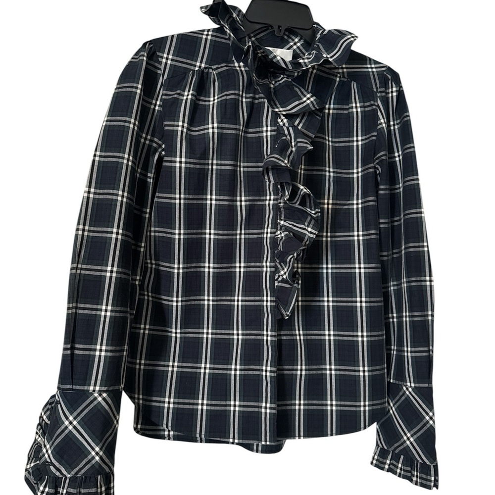 Cara Cara Anne Blouse Plaid Ruffle Neck Long Sleeve Blouse